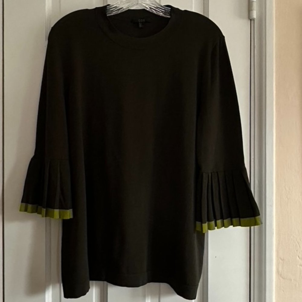 COS Olive Green Pleated Sleeve Sweater
